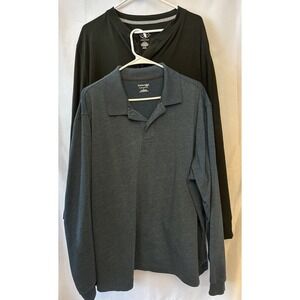 2 St Johns Bay -Legacy Henley L Sleeve Shirt Mens XL Black & Sueded Jersey Blue